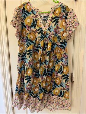 Women’s Floral Mini Dress in Yellow & Blue by VOV